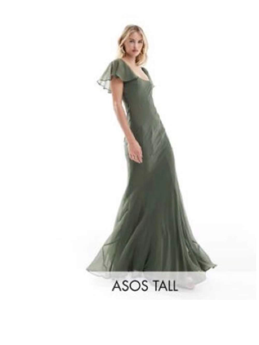 Olive Flutter-Sleeve Maxi Dress